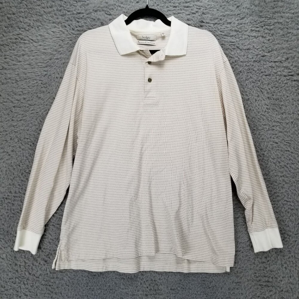 Turnbury Shirt Mens Large Beige Striped Mercerized Pima Cotton Polo